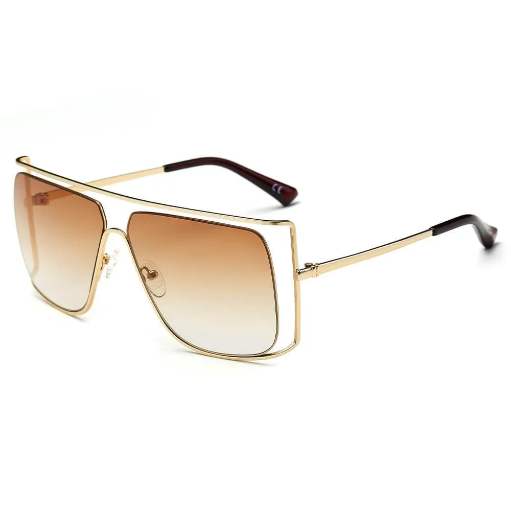 HAMEL | CA01 - Women's Trendy Oversize Flat Top Metal Frame Sunglasses