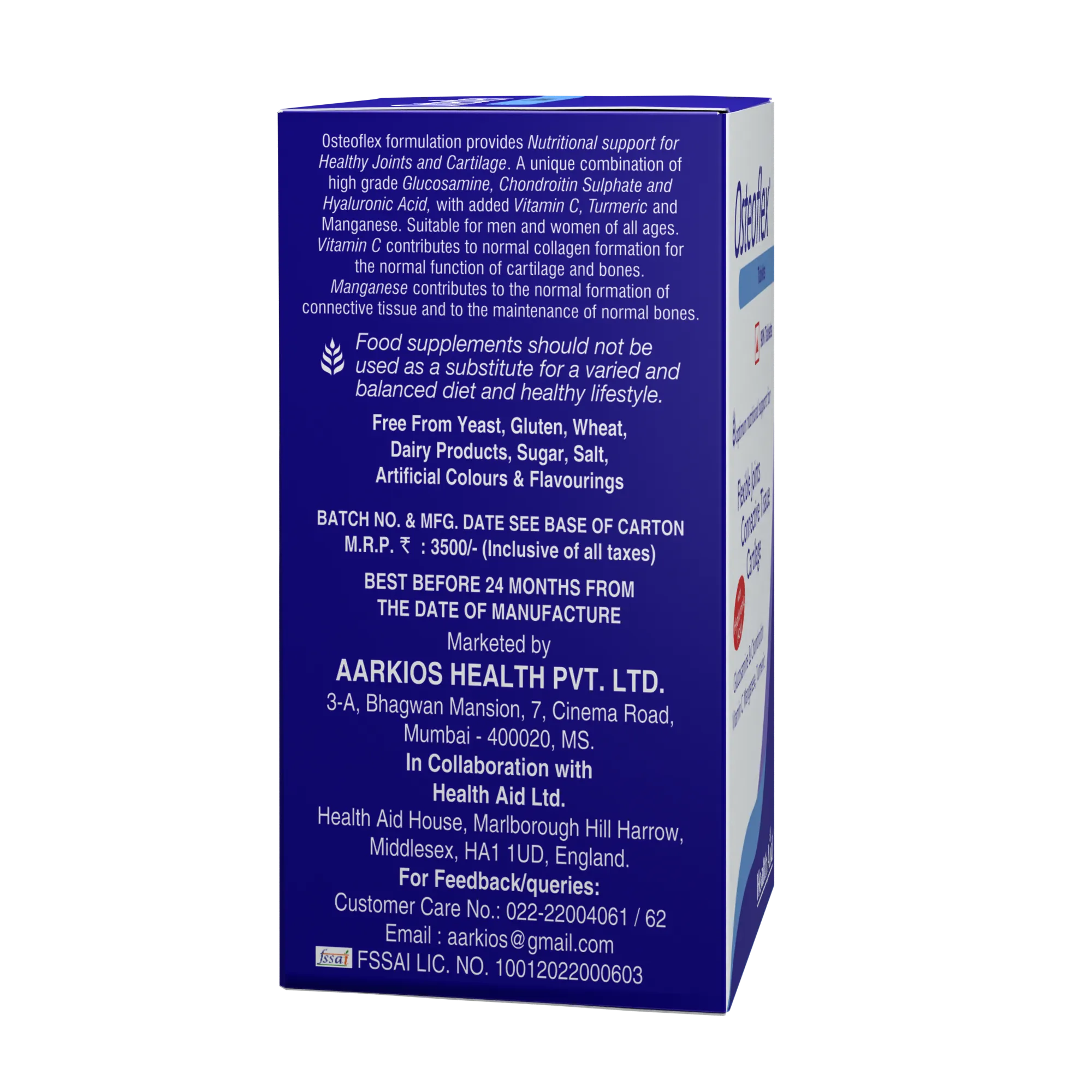HealthAid I Osteoflex I Glucosamine HCI I Chondroitin Sulphate I Turmeric I Hyaluronic Acid I Vitamin C I Manganese I 90 Tablets