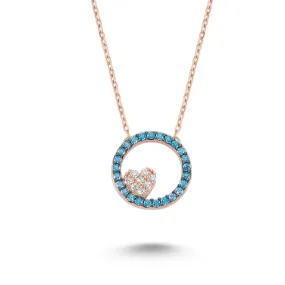 Heart within Blue Crystals Circle Necklace Pendant