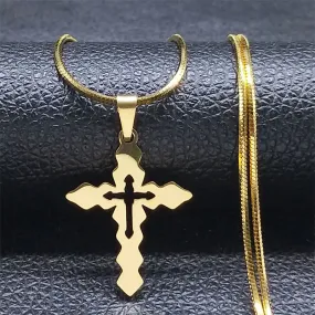 Jesus Christ Cross Pendant Necklace for Women Men Stainless Steel Gold Color