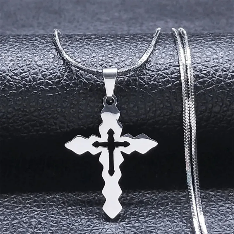 Jesus Christ Cross Pendant Necklace for Women Men Stainless Steel Gold Color