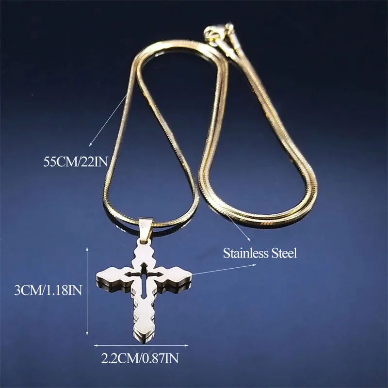 Jesus Christ Cross Pendant Necklace for Women Men Stainless Steel Gold Color