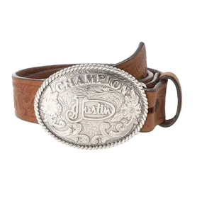 Justin Kid's Champion Tooled Brown Leather Belt