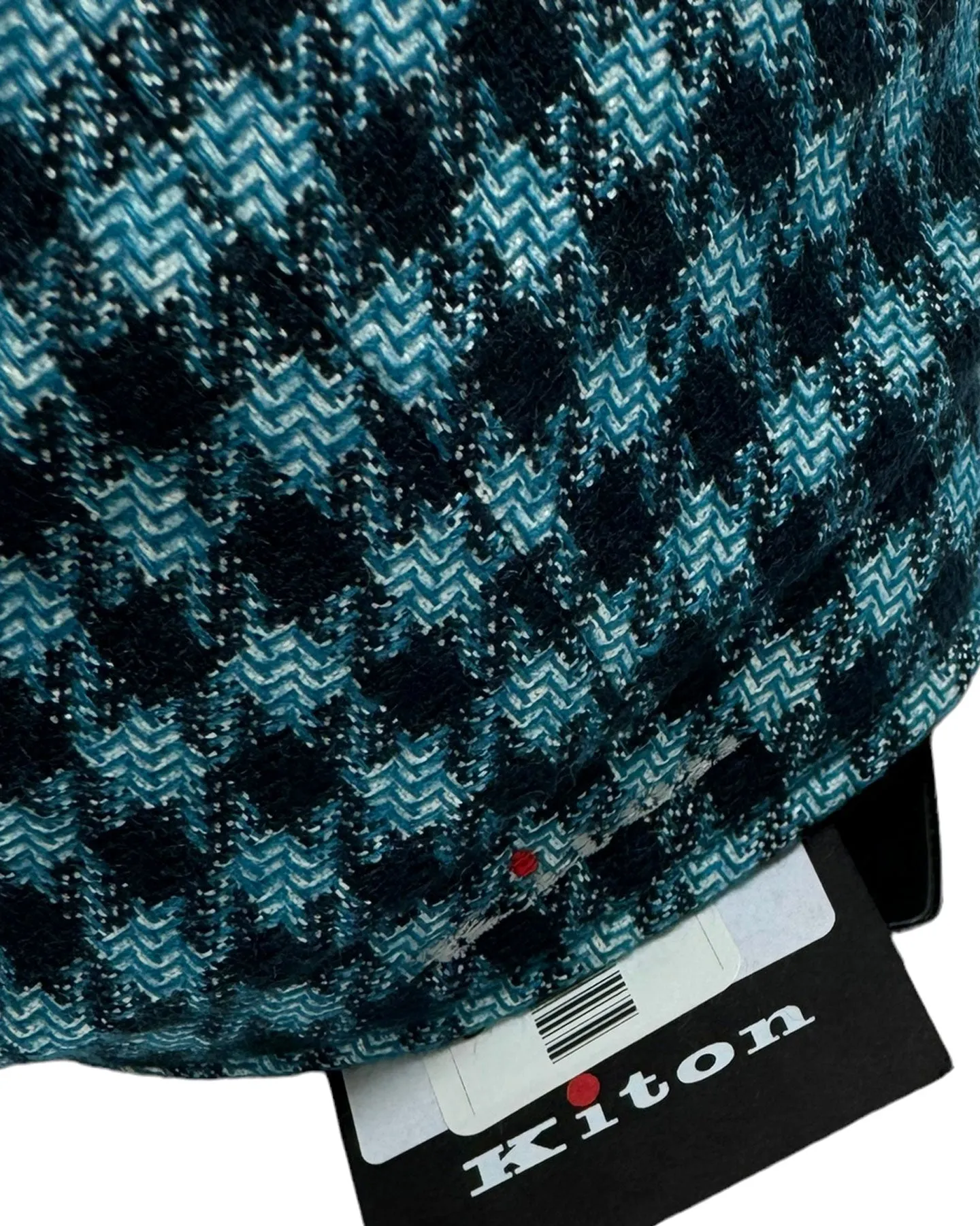 Kiton Flat Cap Cashmere Wool Aqua Black Gingham Newsboy Hat SALE