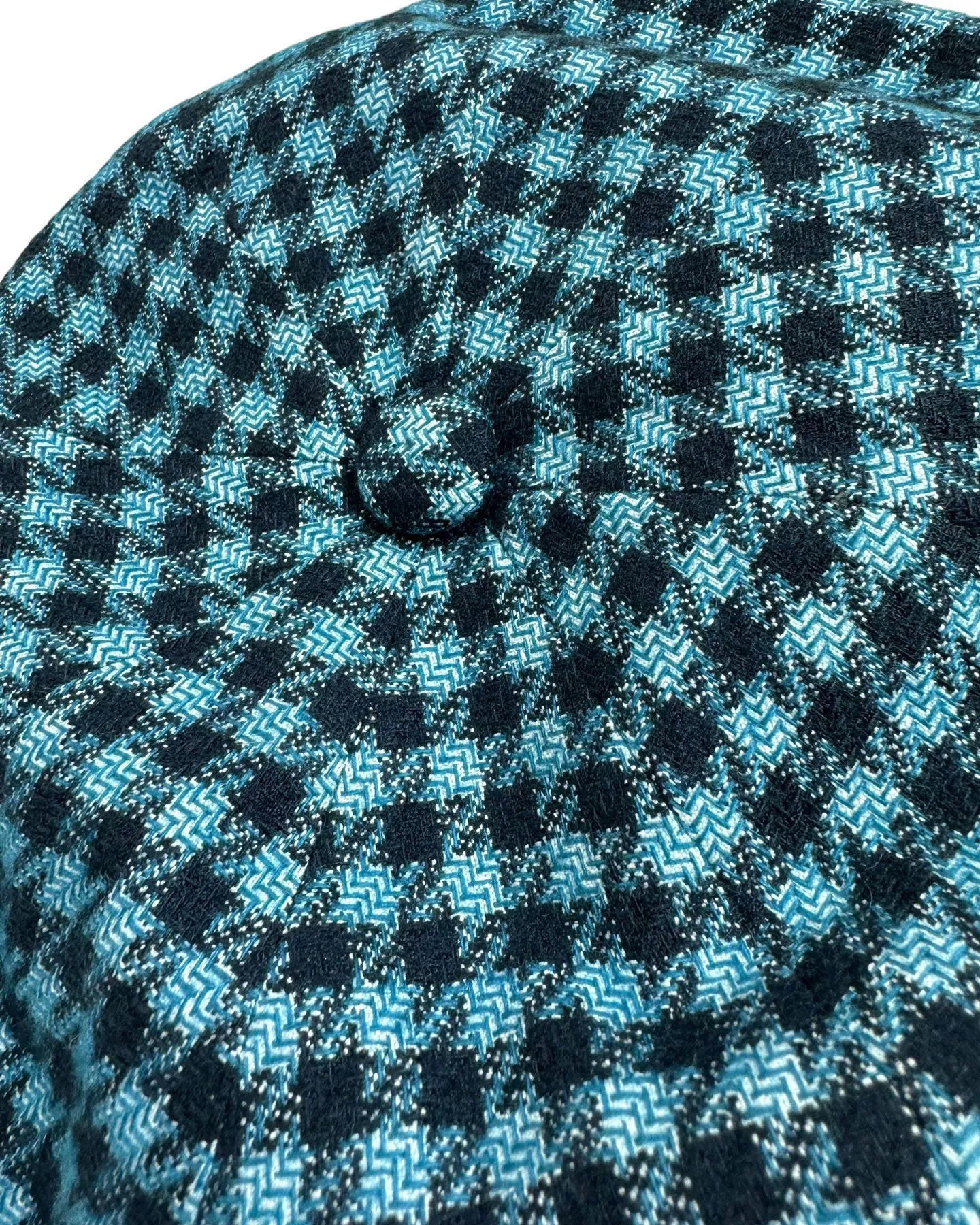 Kiton Flat Cap Cashmere Wool Aqua Black Gingham Newsboy Hat SALE
