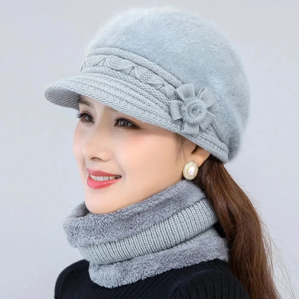 Knitted Hat and Scarf Set Keep Warm Cap Hats Cotton Scarves for Women Girls Female Casual Winter Hat