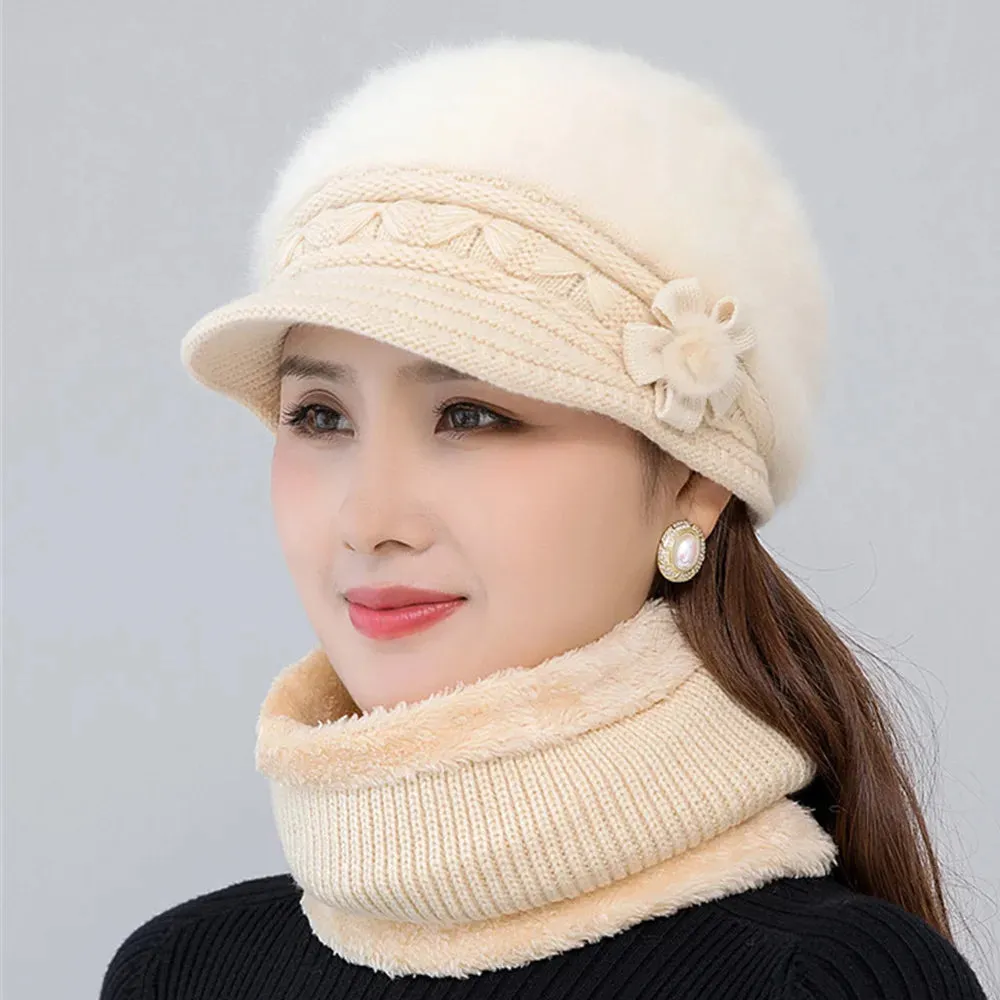 Knitted Hat and Scarf Set Keep Warm Cap Hats Cotton Scarves for Women Girls Female Casual Winter Hat