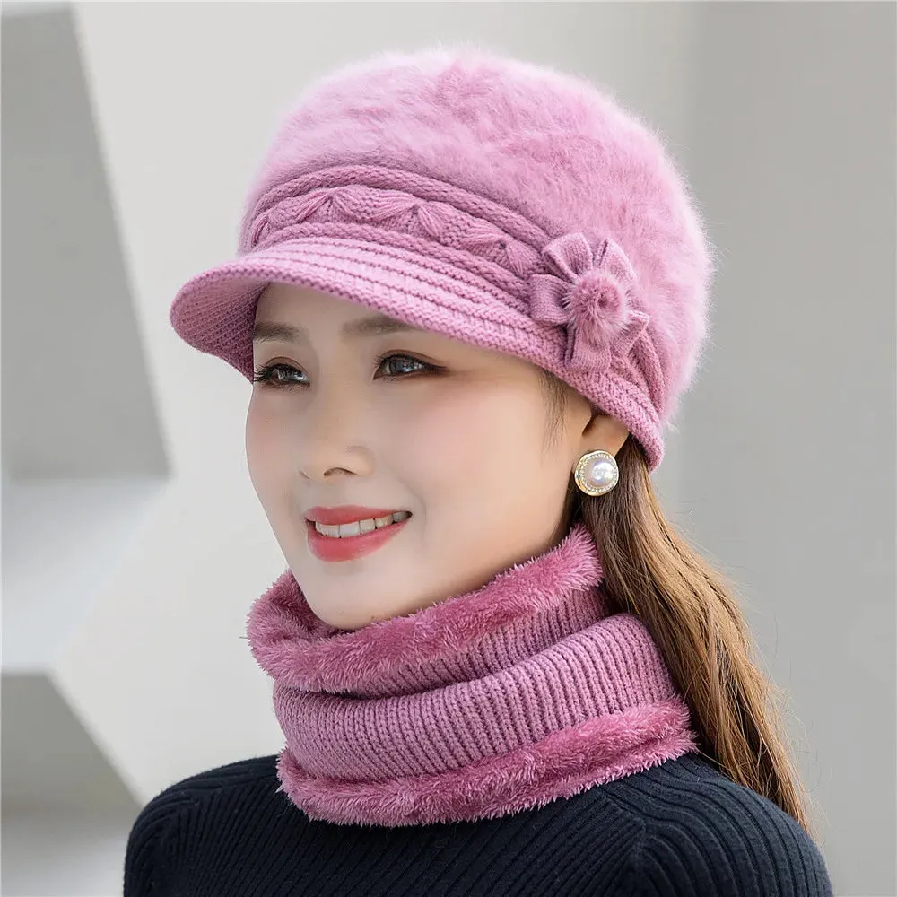 Knitted Hat and Scarf Set Keep Warm Cap Hats Cotton Scarves for Women Girls Female Casual Winter Hat