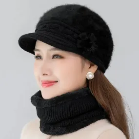 Knitted Hat and Scarf Set Keep Warm Cap Hats Cotton Scarves for Women Girls Female Casual Winter Hat