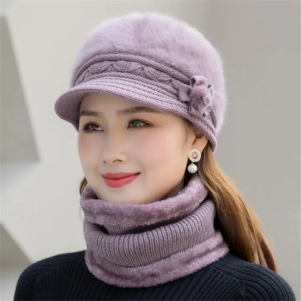 Knitted Hat and Scarf Set Keep Warm Cap Hats Cotton Scarves for Women Girls Female Casual Winter Hat
