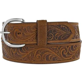 Leegin Justin Men's Brown Western Scroll Tooled Belt