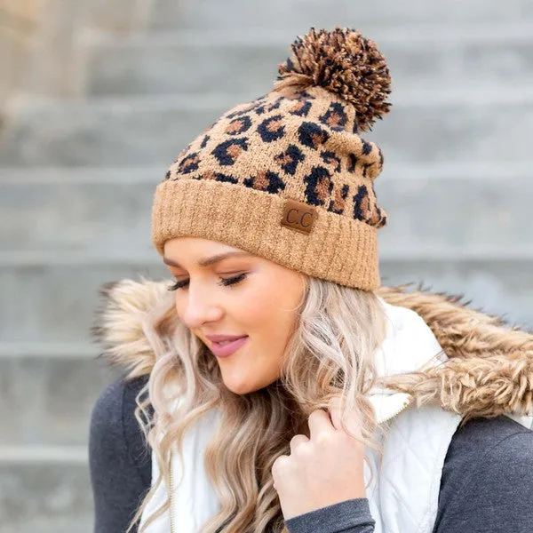 Leopard Pompom Beanie