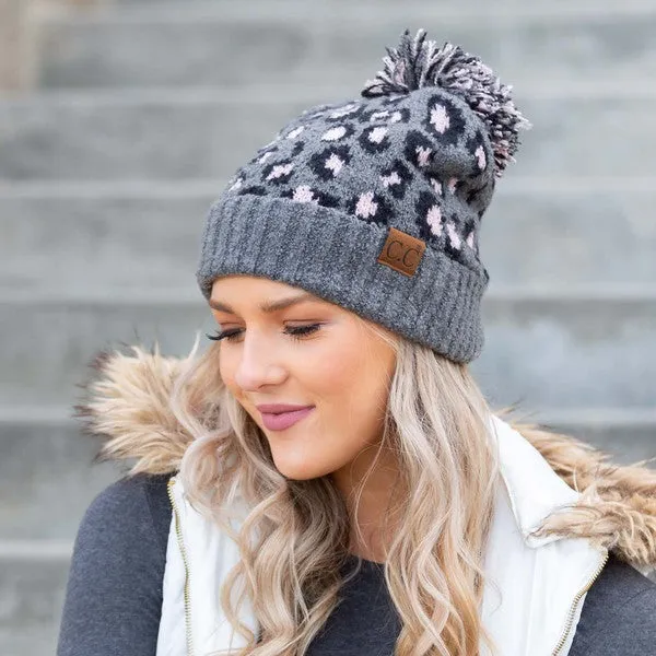 Leopard Pompom Beanie