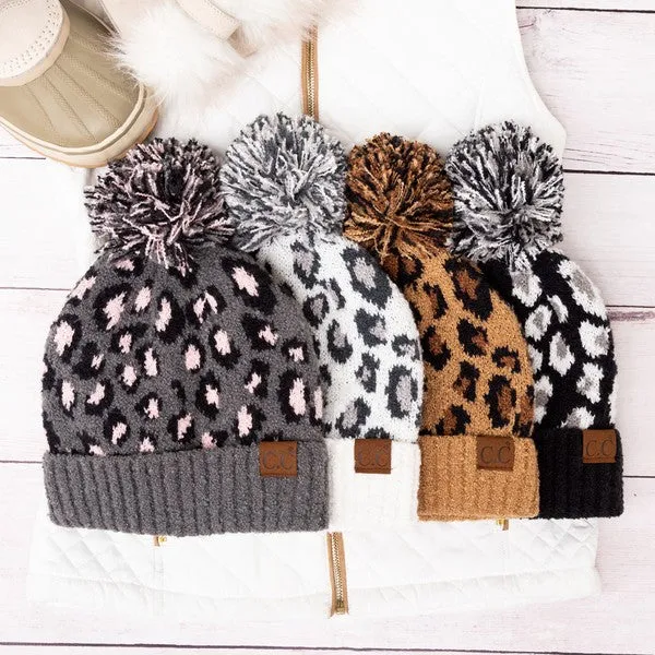 Leopard Pompom Beanie