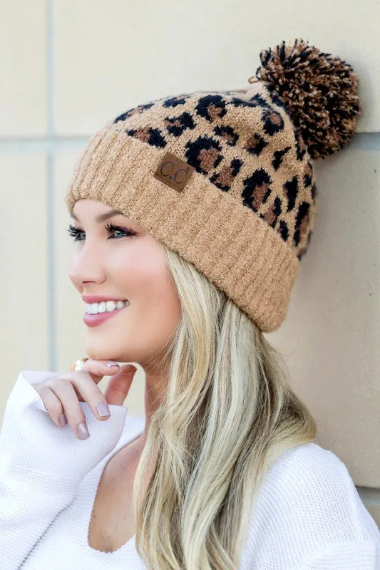 Leopard Pompom Beanie