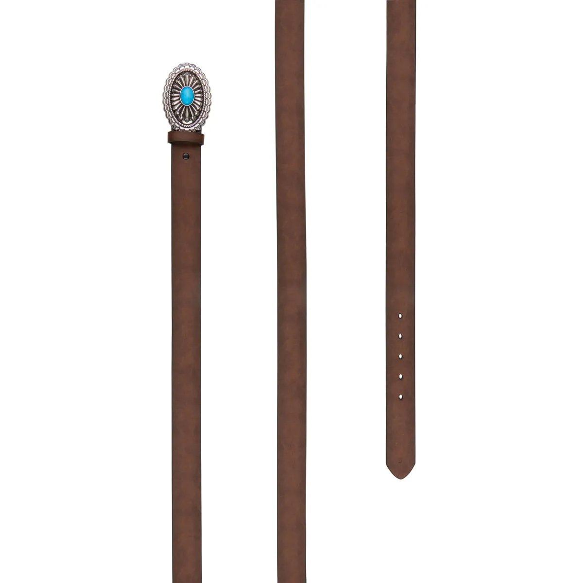 Lucinda Brown Leather Belt with Silver & Turquoise Buckle
