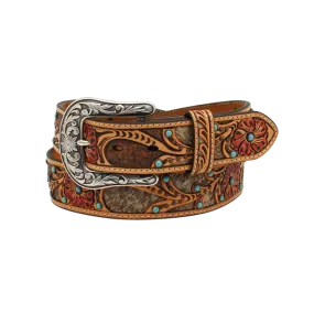 M&f Women's Ariat Calf Hair Underlay Red Flower Belt