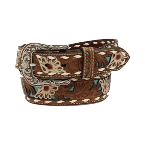 M&F Women's Ariat Floral Pierced Lacing Brown Belt