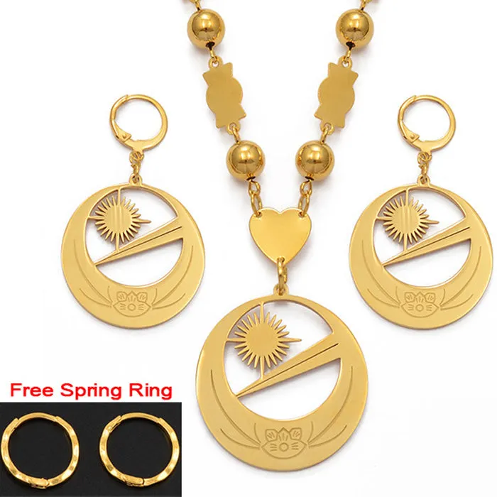 Marshall Islands Flag Necklaces Earrings With Flower Jewelry sets