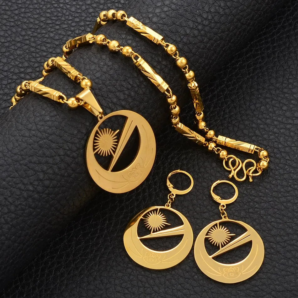Marshall Islands Flag Necklaces Earrings With Flower Jewelry sets