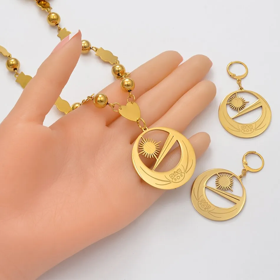 Marshall Islands Flag Necklaces Earrings With Flower Jewelry sets