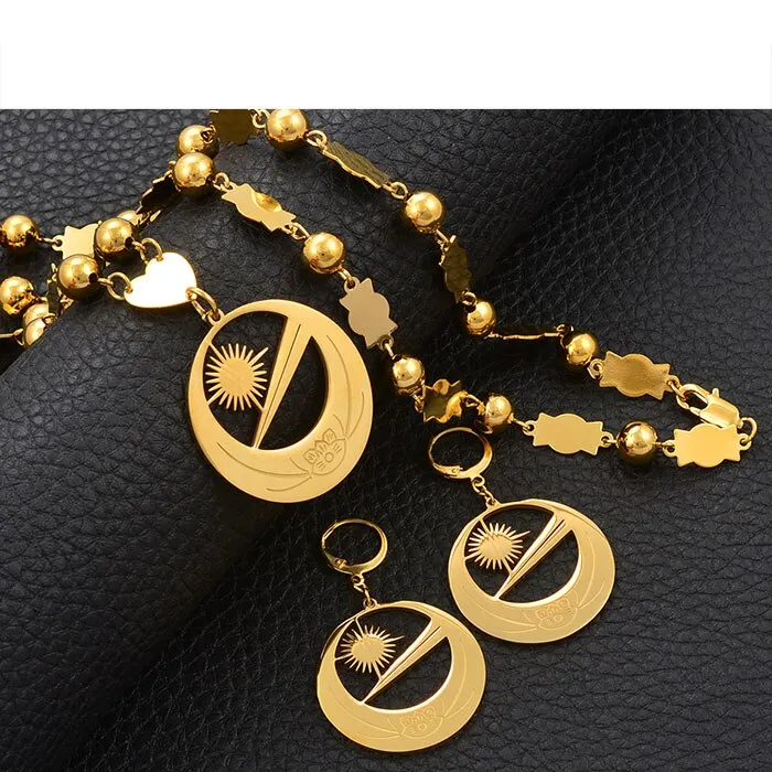 Marshall Islands Flag Necklaces Earrings With Flower Jewelry sets