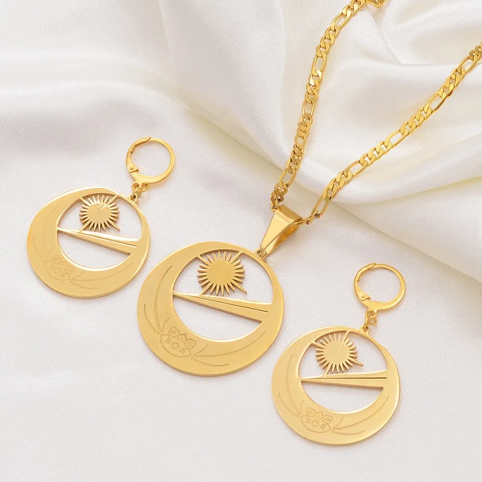Marshall Islands Flag Necklaces Earrings With Flower Jewelry sets