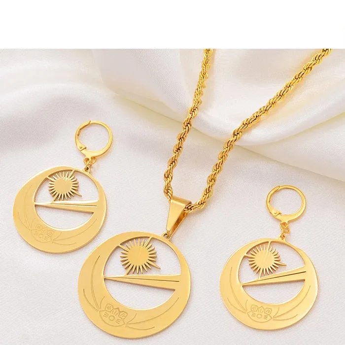 Marshall Islands Flag Necklaces Earrings With Flower Jewelry sets
