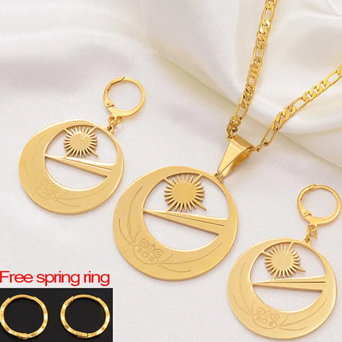Marshall Islands Flag Necklaces Earrings With Flower Jewelry sets