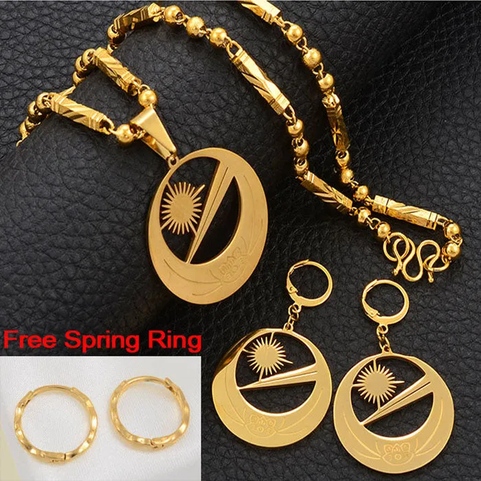 Marshall Islands Flag Necklaces Earrings With Flower Jewelry sets