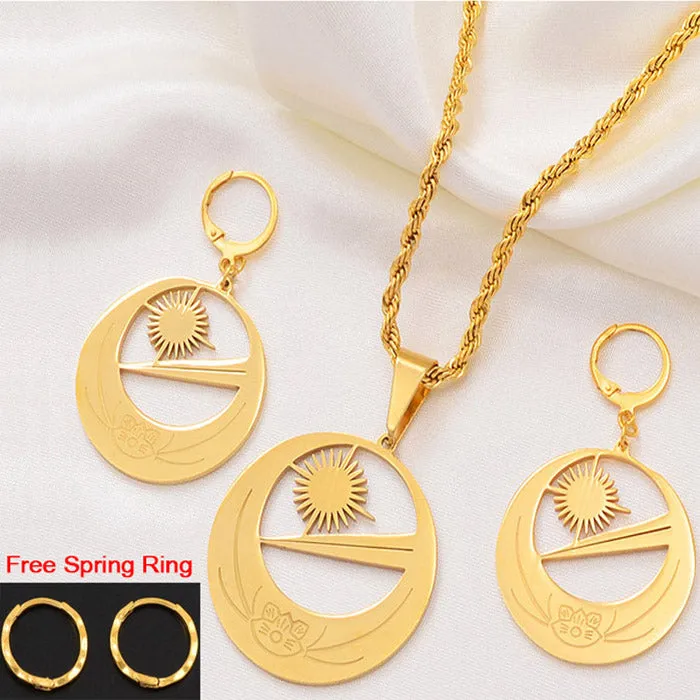 Marshall Islands Flag Necklaces Earrings With Flower Jewelry sets