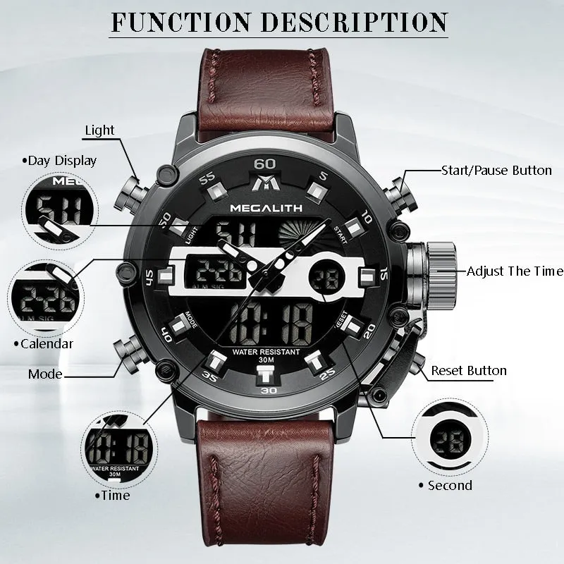 MEGALITH Multi-function Waterproof Sports Watch for Men with Luminous Dual Display