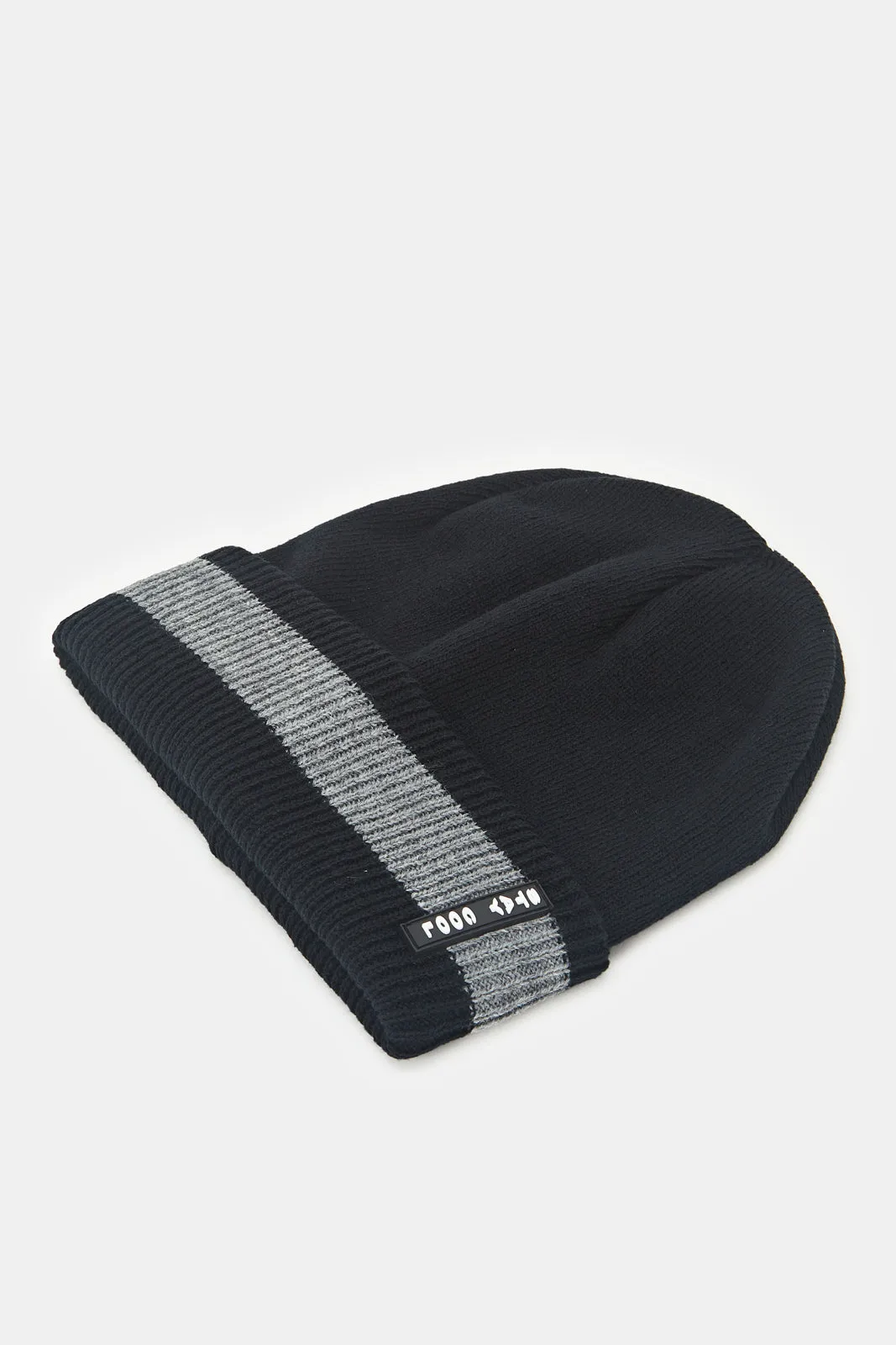 Men Black And Navy Knitted Cap Set (Pack Of 2)
