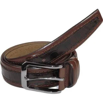 Men Genuine Leather Belt PIERO ROSSI Turkey Crocodile print Stitched 3071 Brown