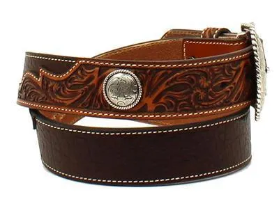 MF Western Ariat Mens Floral Embossed Leather Belt Style A1026602