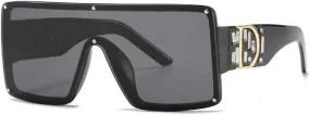 NEW Cool One Piece Sunglasses Women Square Shades Sun Glasses For Men Vintage Gradient Eyeglass UV400, Black, Retails $46
