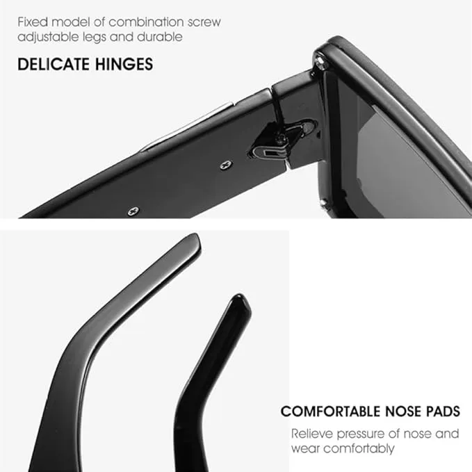 NEW Cool One Piece Sunglasses Women Square Shades Sun Glasses For Men Vintage Gradient Eyeglass UV400, Black, Retails $46