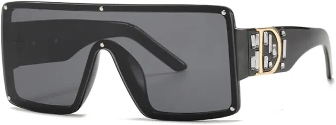 NEW Cool One Piece Sunglasses Women Square Shades Sun Glasses For Men Vintage Gradient Eyeglass UV400, Black, Retails $46