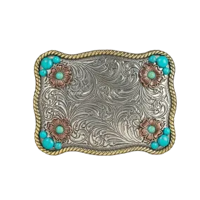 Nocona Ladies Flower Accent & Turquoise Stones Belt Buckle 37929