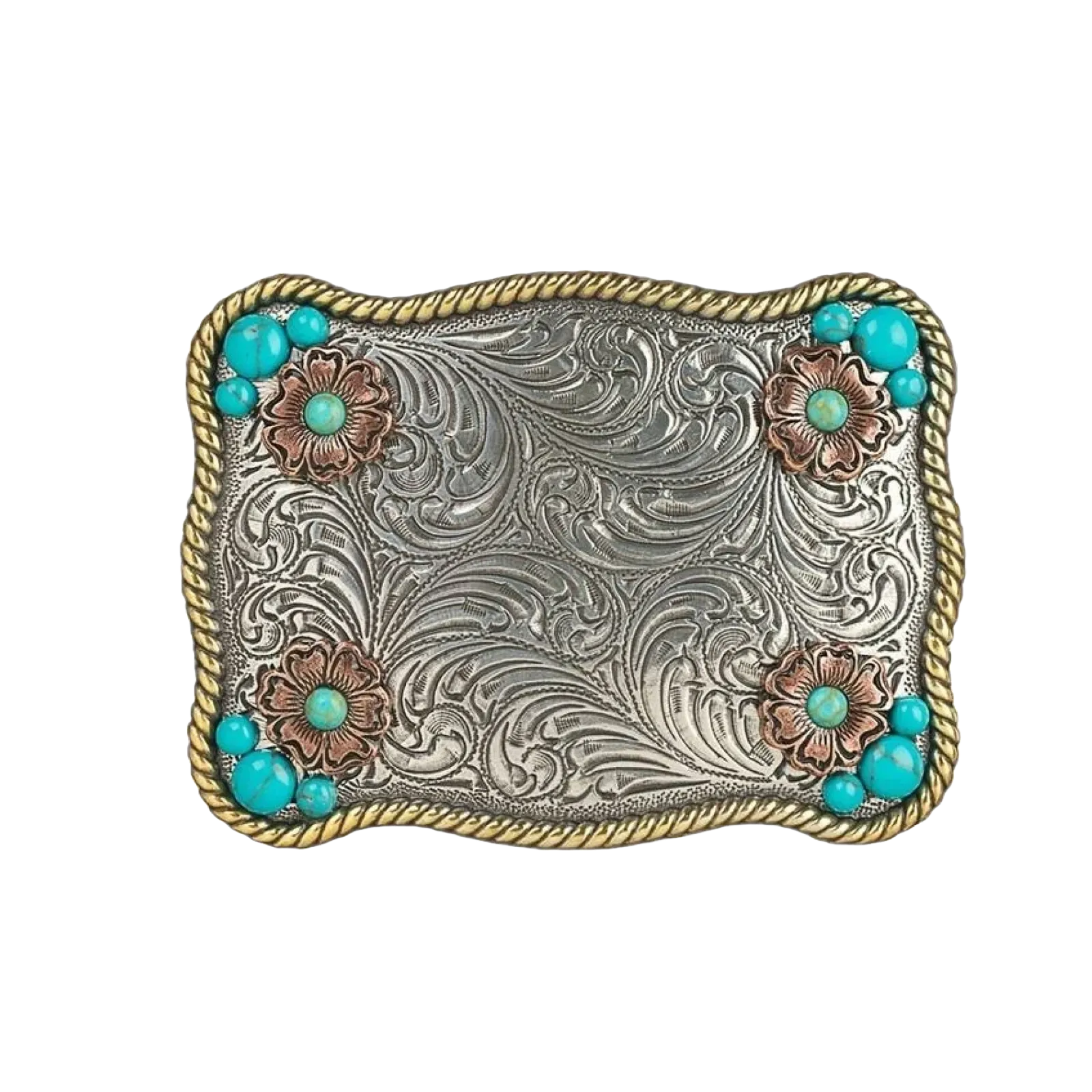Nocona Ladies Flower Accent & Turquoise Stones Belt Buckle 37929