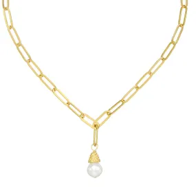 Pearl Drop on Paper Clip Chain