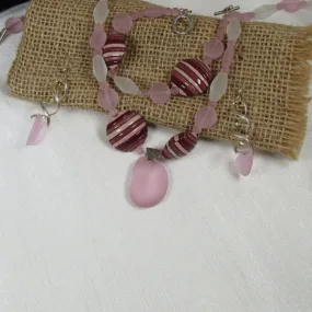 Pink Sea Glass & Artisan Bead Jewelry Set