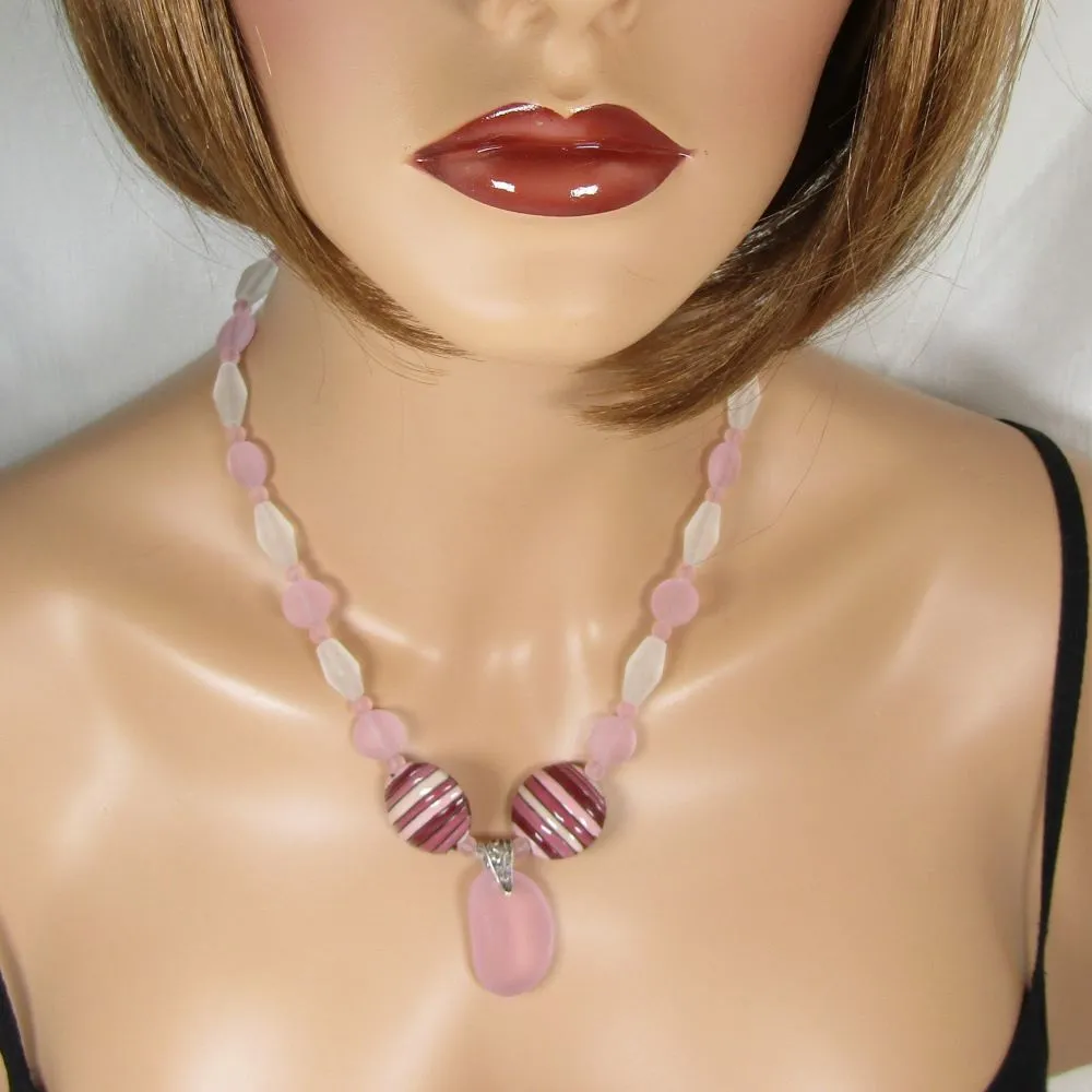 Pink Sea Glass & Artisan Bead Jewelry Set