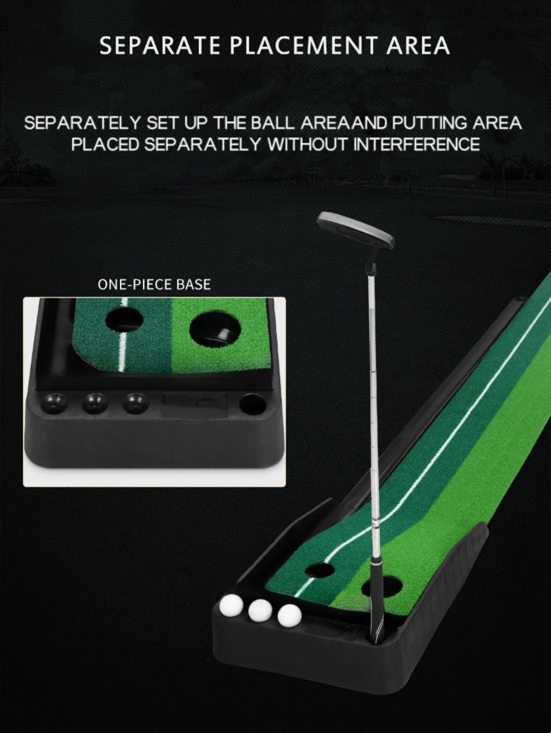 Portable Auto Return Golf Practice Putting Mat Putter Trainer Aid Indoor Outdoor