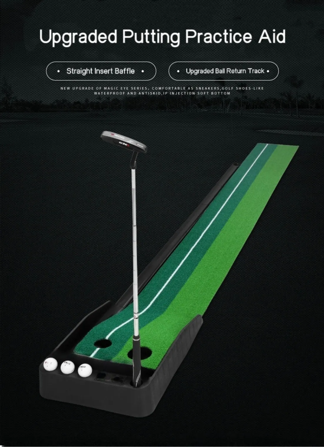 Portable Auto Return Golf Practice Putting Mat Putter Trainer Aid Indoor Outdoor