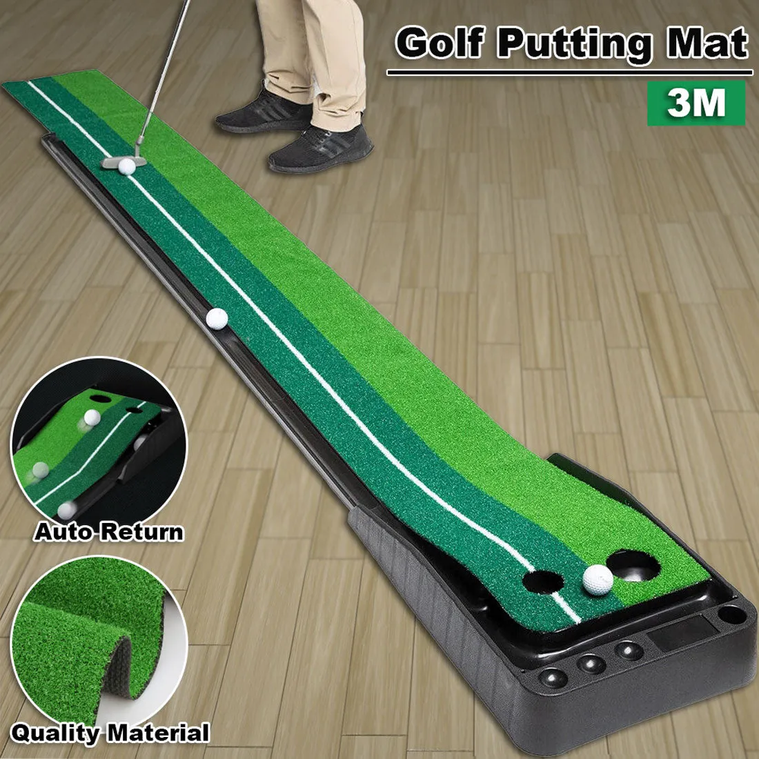 Portable Auto Return Golf Practice Putting Mat Putter Trainer Aid Indoor Outdoor