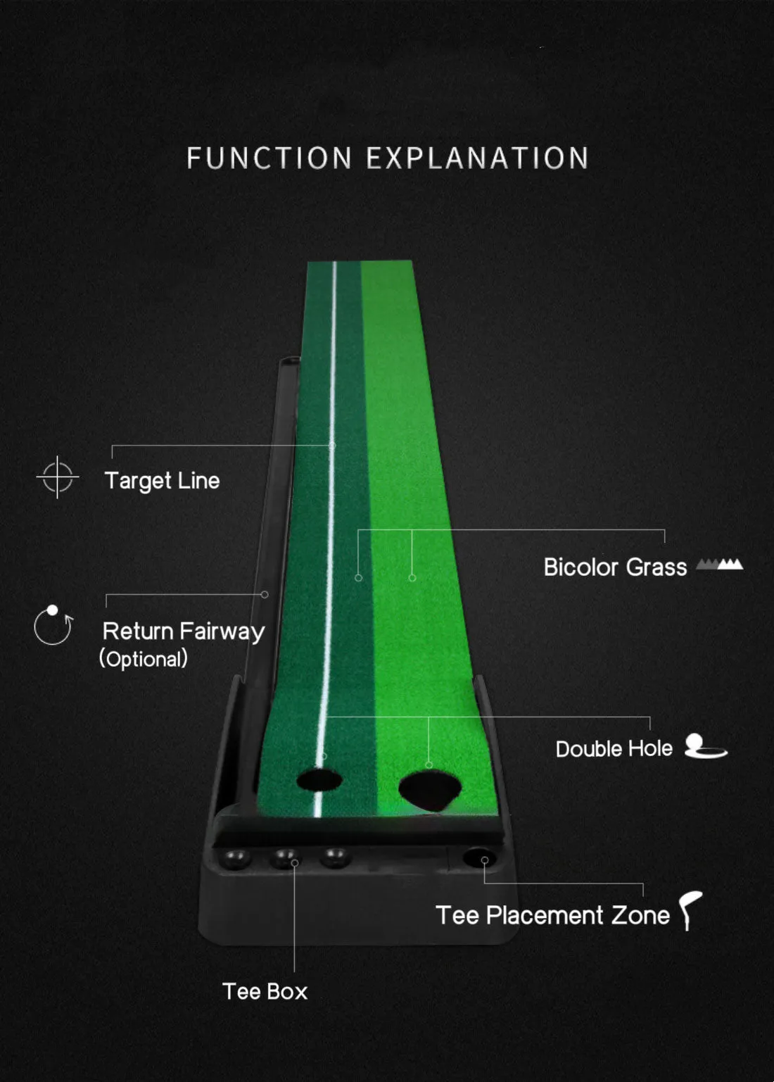 Portable Auto Return Golf Practice Putting Mat Putter Trainer Aid Indoor Outdoor