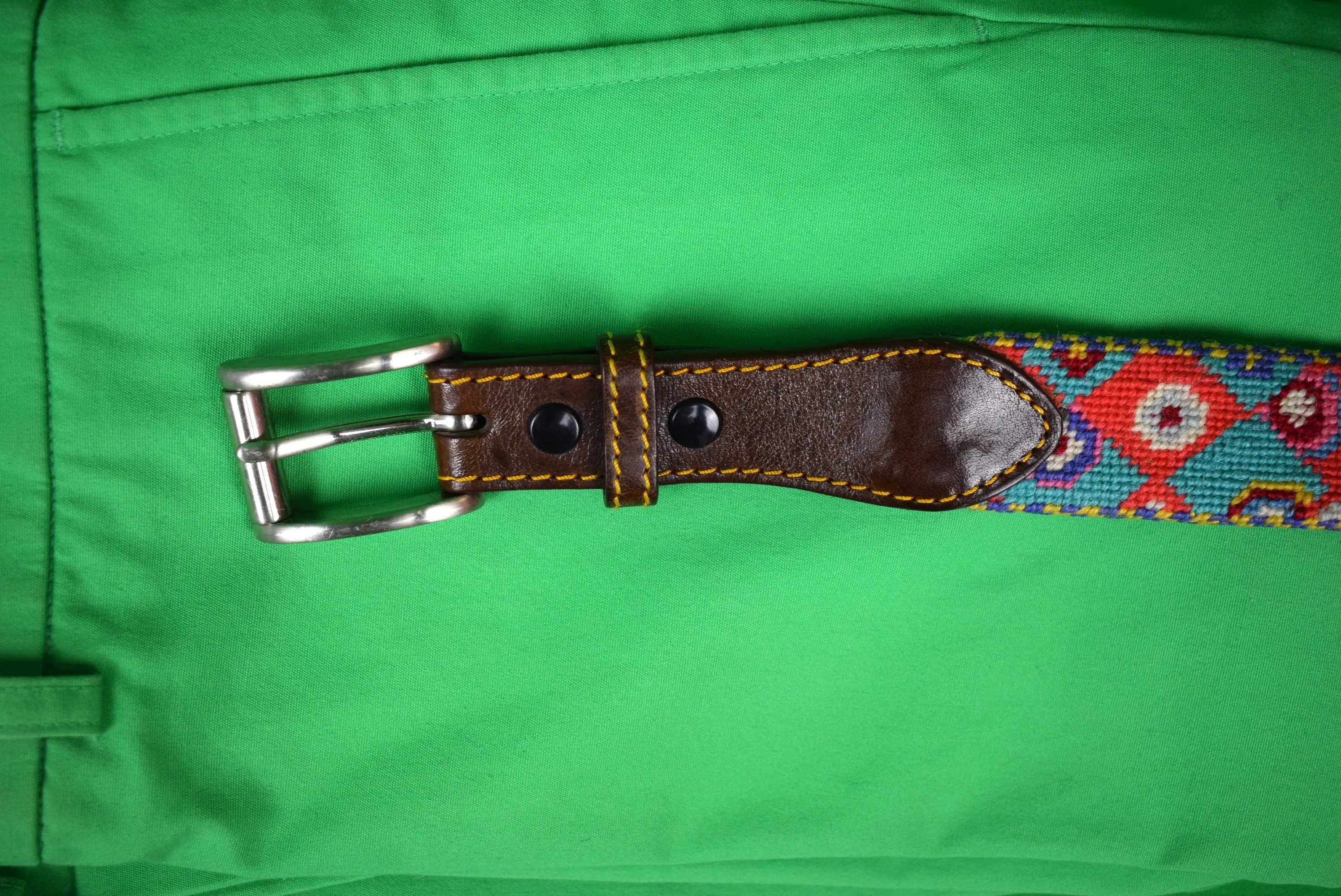 "J. McLaughlin Turq & Coral Needlepoint Belt" Sz: 40 (SOLD)