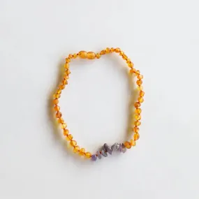 Raw Honey Amber   Raw Amethyst - Baltic Amber Necklace