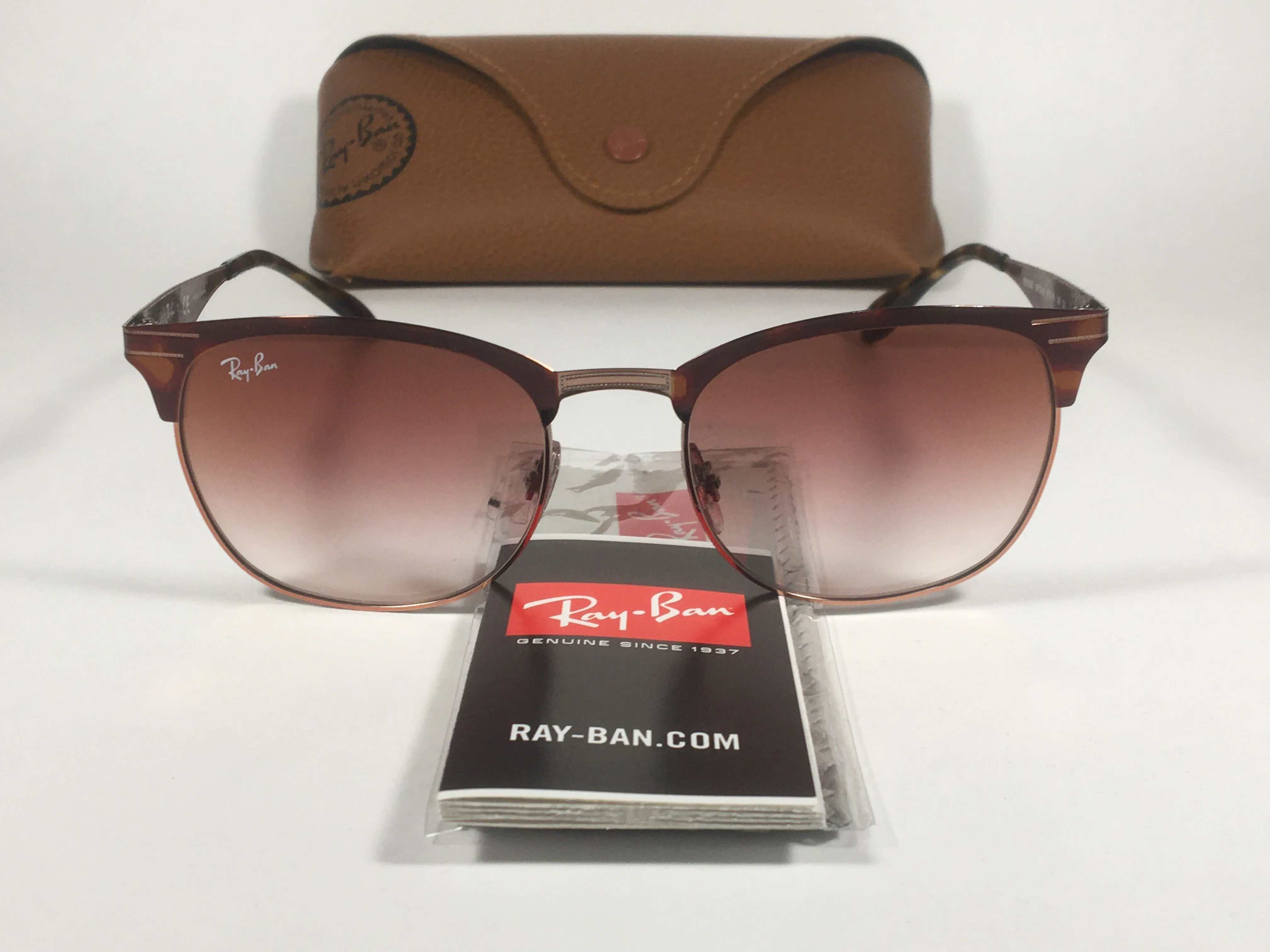 Ray-Ban Clubmaster Sunglasses Copper Havana Frame Red Gradient Lens RB3538 9074/V0
